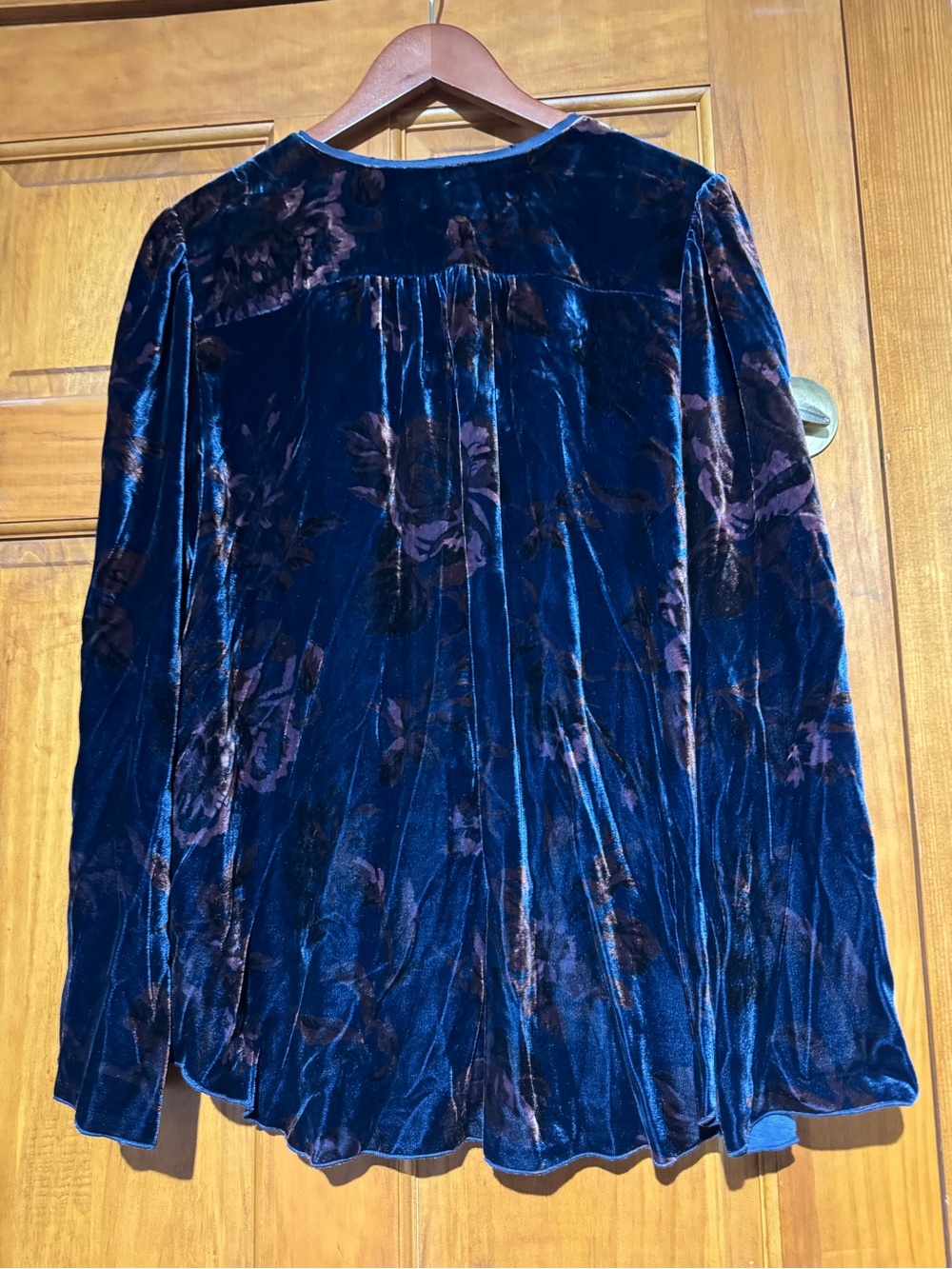 Sundance Navy Velvet Tunic with Pink & Teal Floral Embroidery - Picture 4 of 4